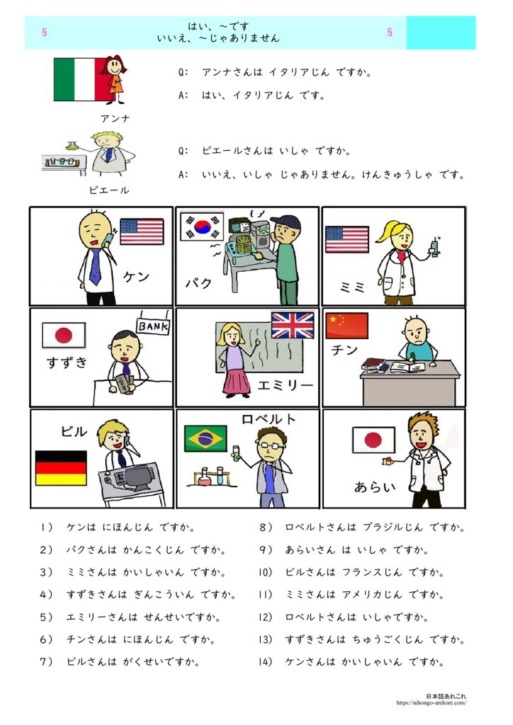日本語文法の教材「はい、~です / いいえ、~じゃありません」の教材 | 日本語あれこれ